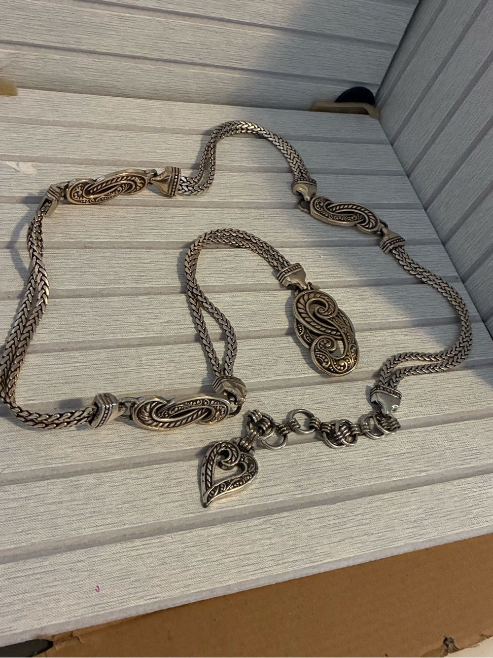 Sterling Silver-Tone Ornate Heart Necklace and Bracelet Set